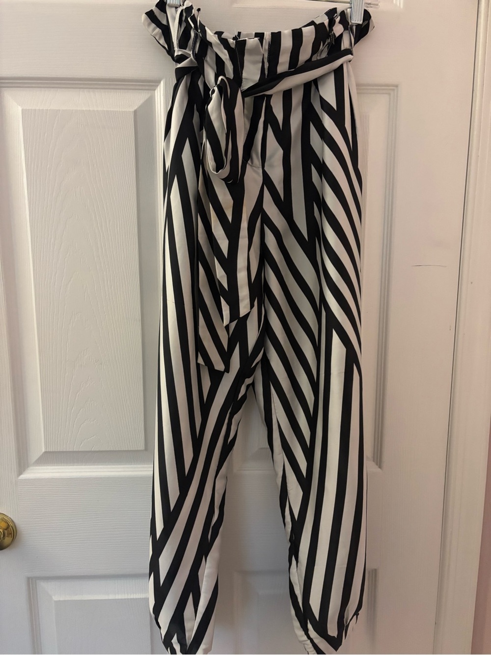 Black & White Striped Paperbag Waist Pants